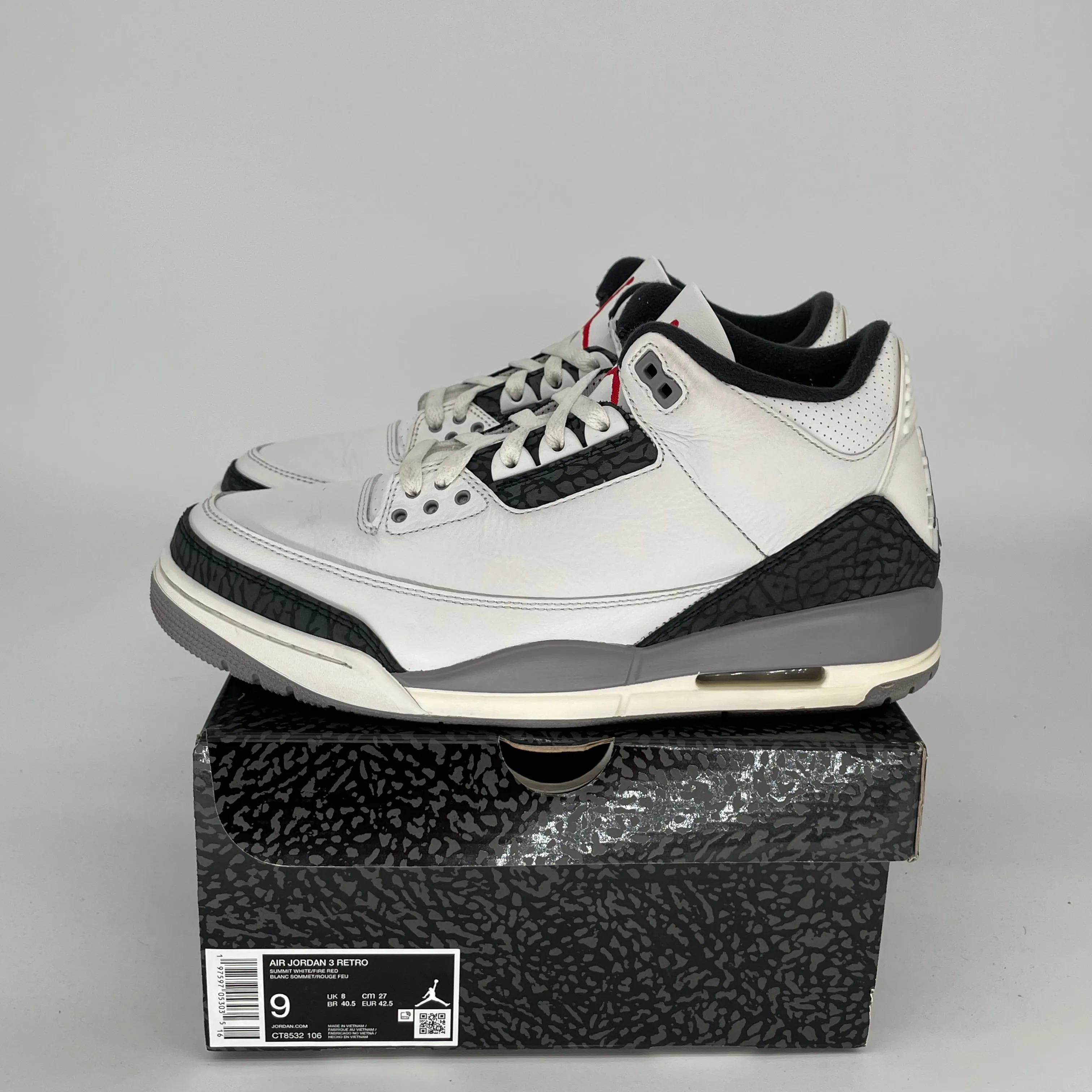 AIR JORDAN 3 CEMENT GREY SIZE 9 CT8532-106