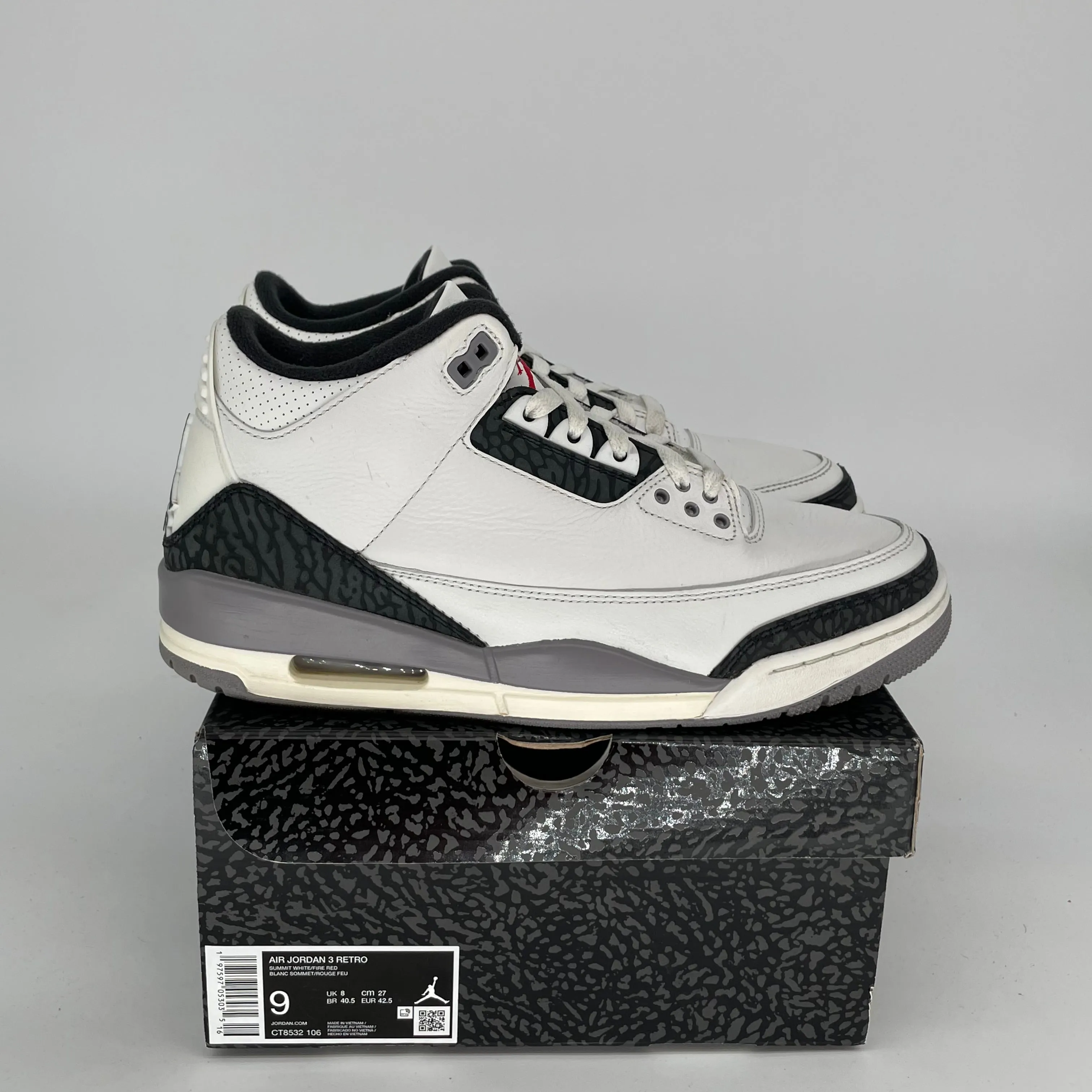 AIR JORDAN 3 CEMENT GREY SIZE 9 CT8532-106