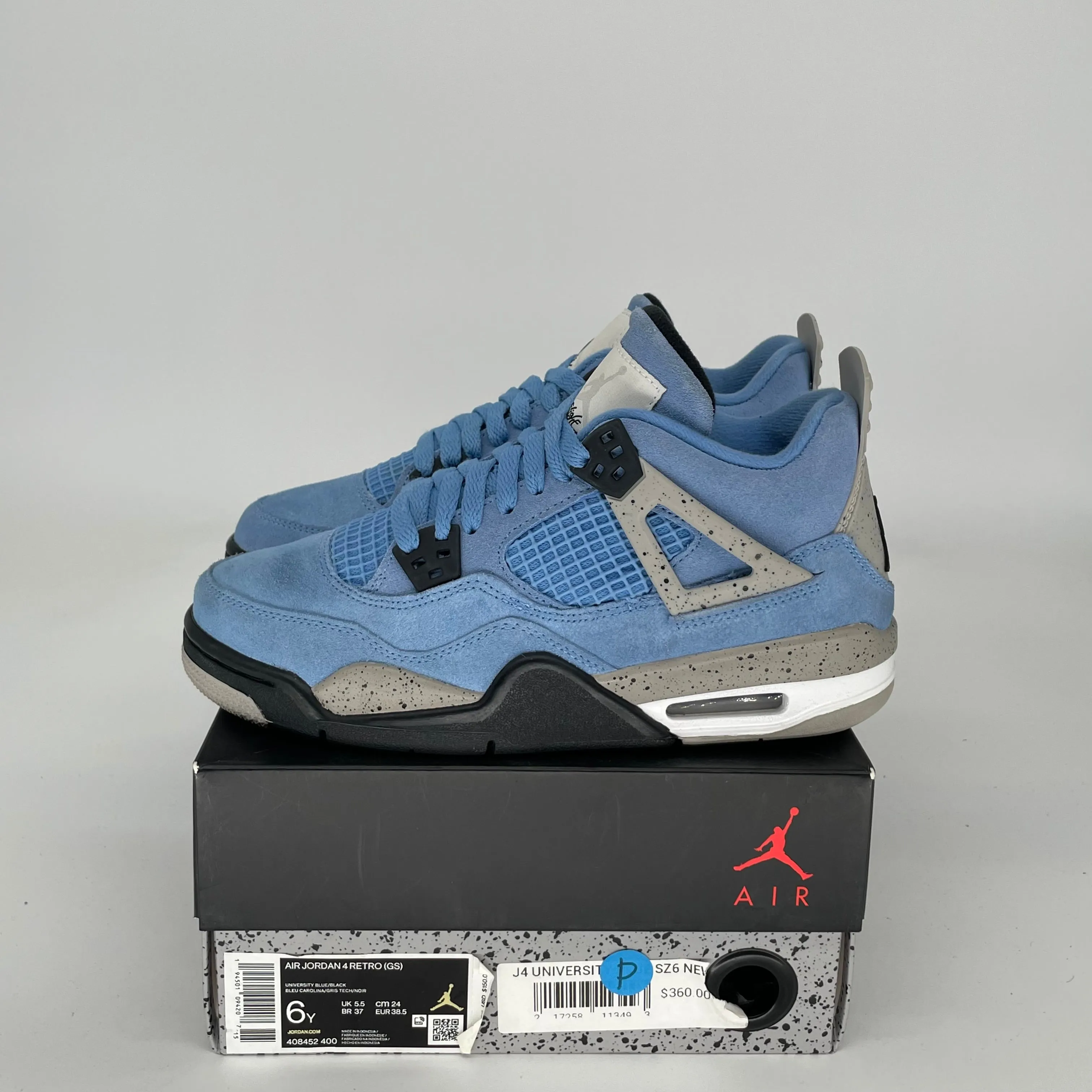 AIR JORDAN 4 UNIVERSITY BLUE SIZE 6Y 408452-400