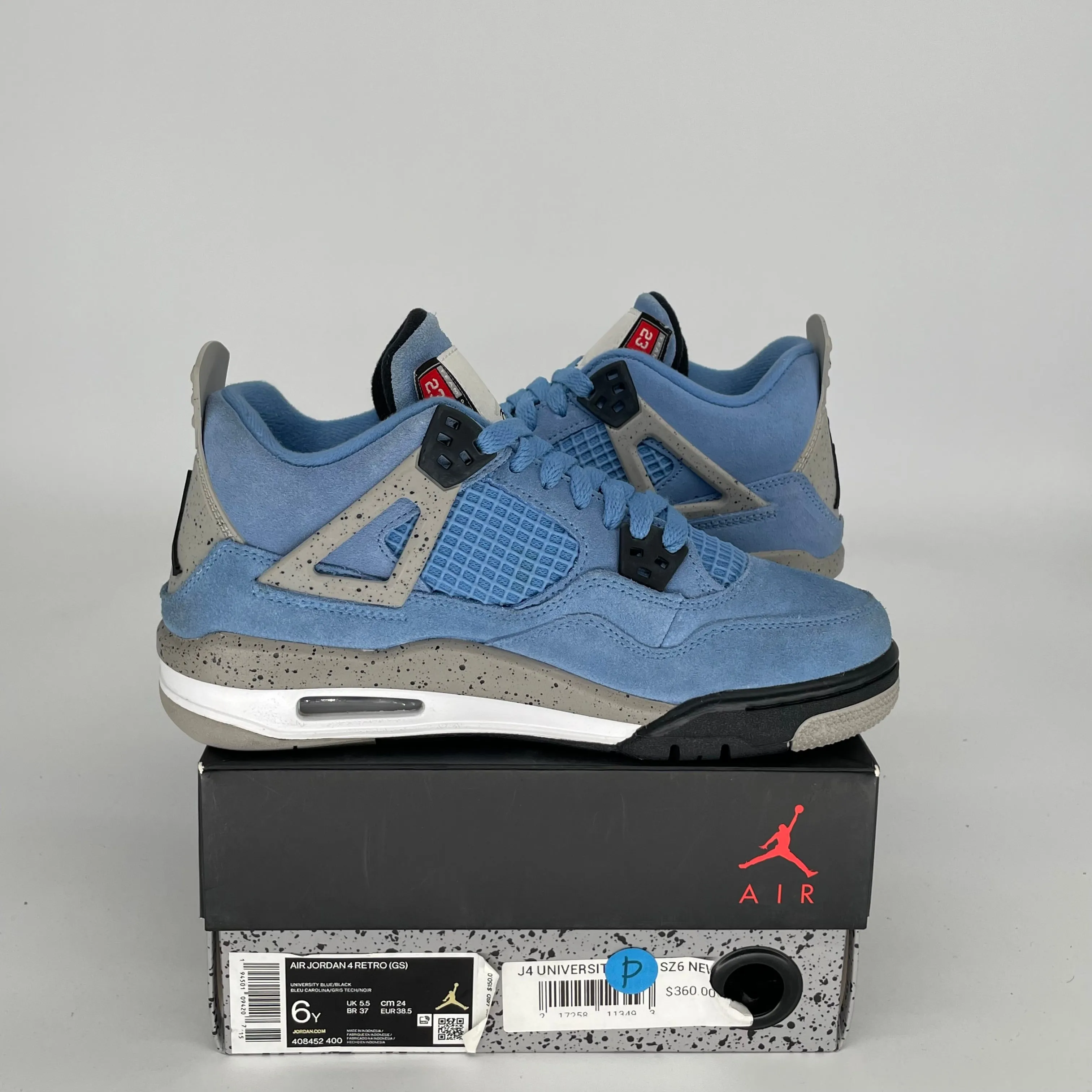 AIR JORDAN 4 UNIVERSITY BLUE SIZE 6Y 408452-400