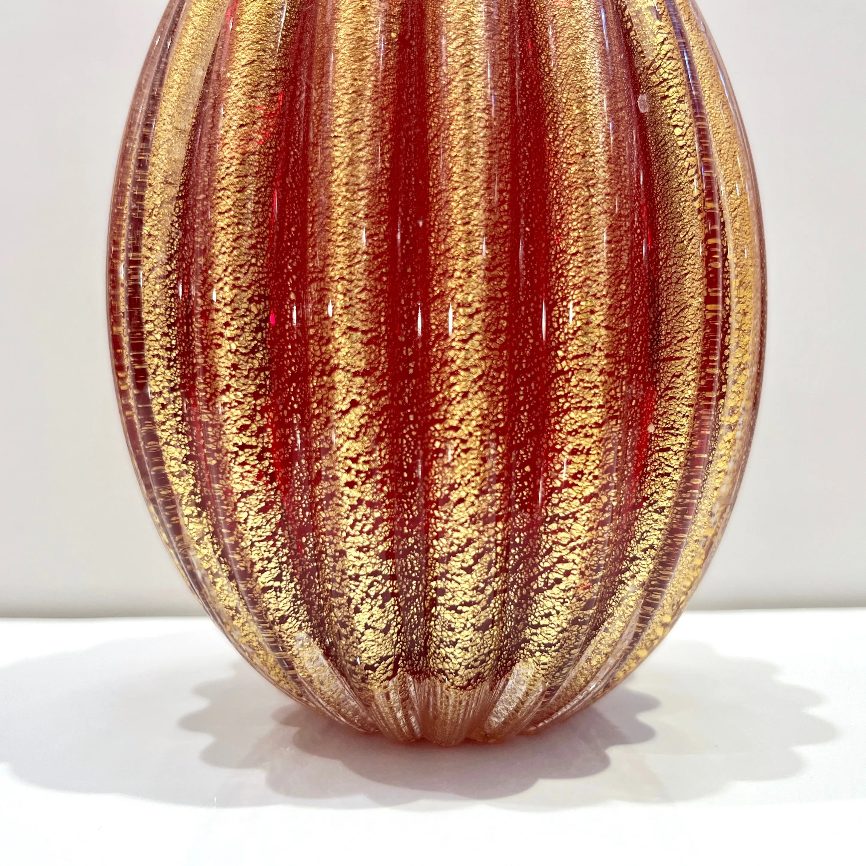Alberto Don 1970s Vintage Italian Crystal Gold Ruby Red Murano Glass Bottle