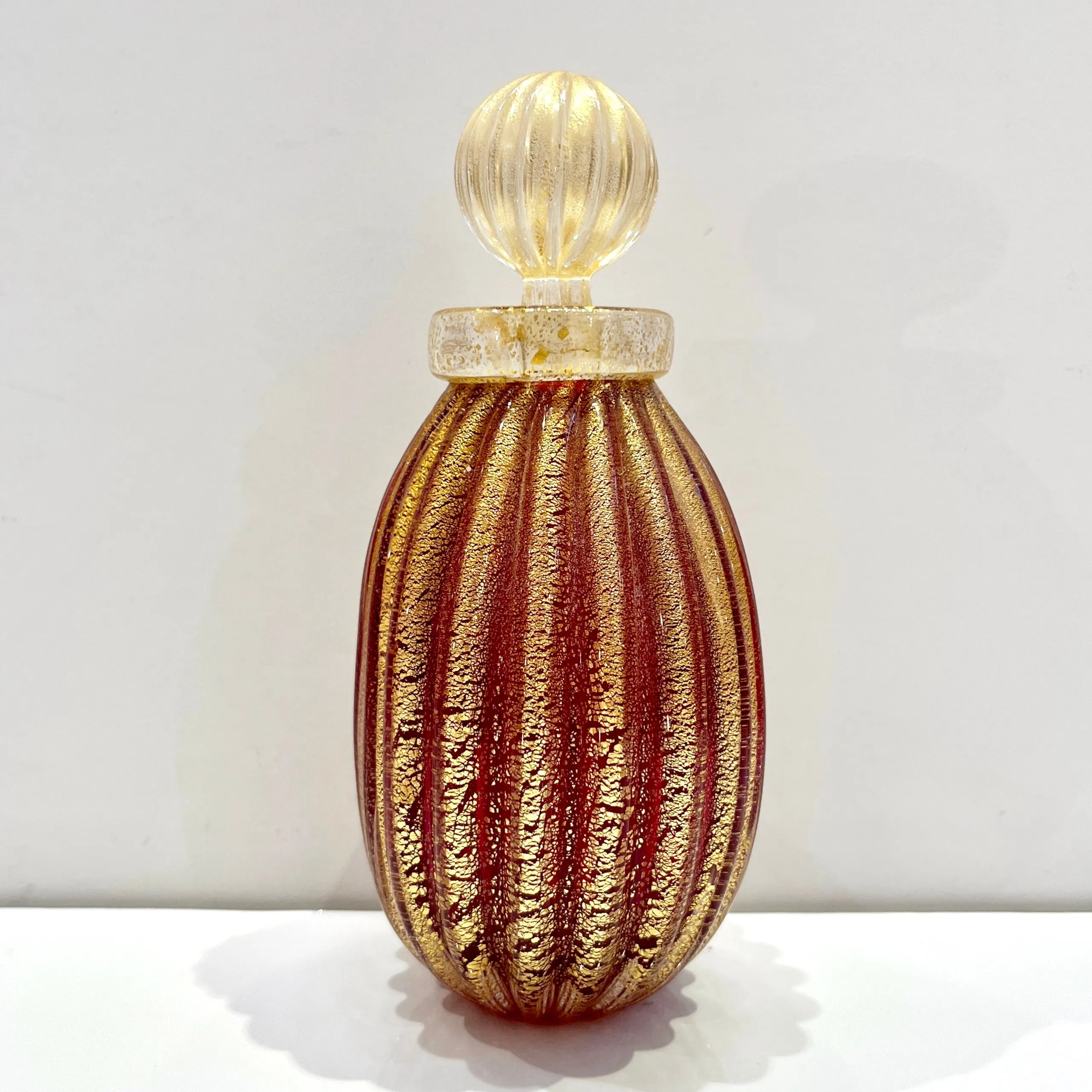 Alberto Don 1970s Vintage Italian Crystal Gold Ruby Red Murano Glass Bottle