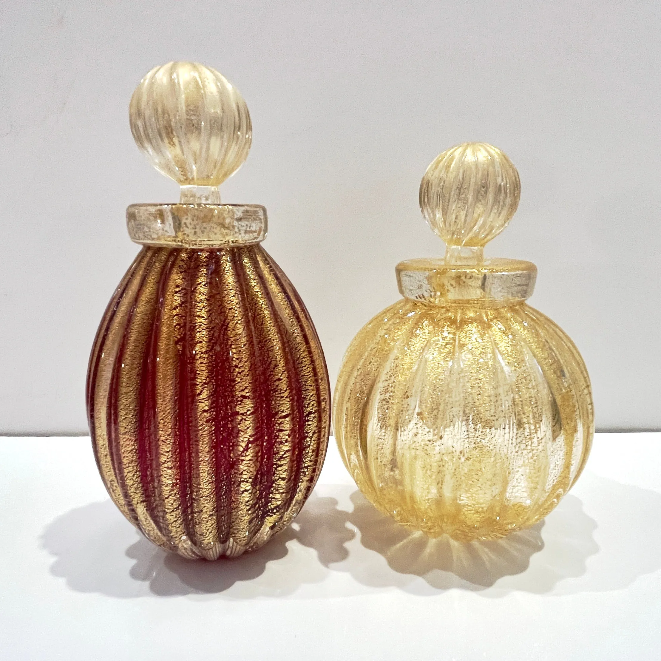 Alberto Don 1970s Vintage Italian Crystal Gold Ruby Red Murano Glass Bottle