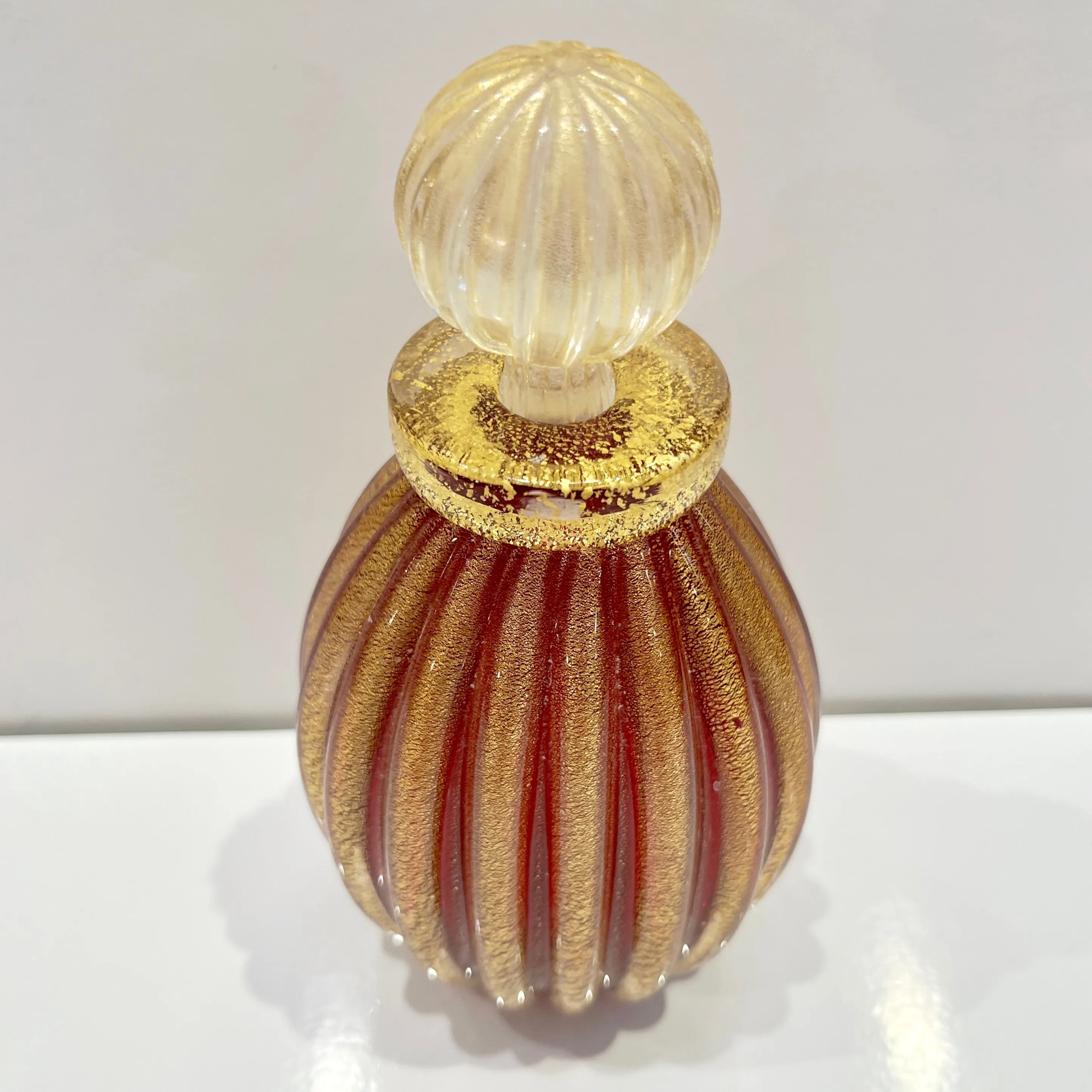 Alberto Don 1970s Vintage Italian Crystal Gold Ruby Red Murano Glass Bottle