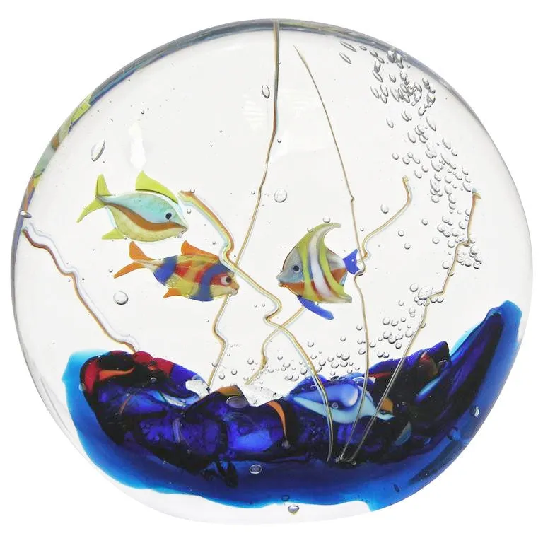 Alberto Dona 1980 Modern Blue Red Yellow Green Murano Glass Aquarium Sculpture 