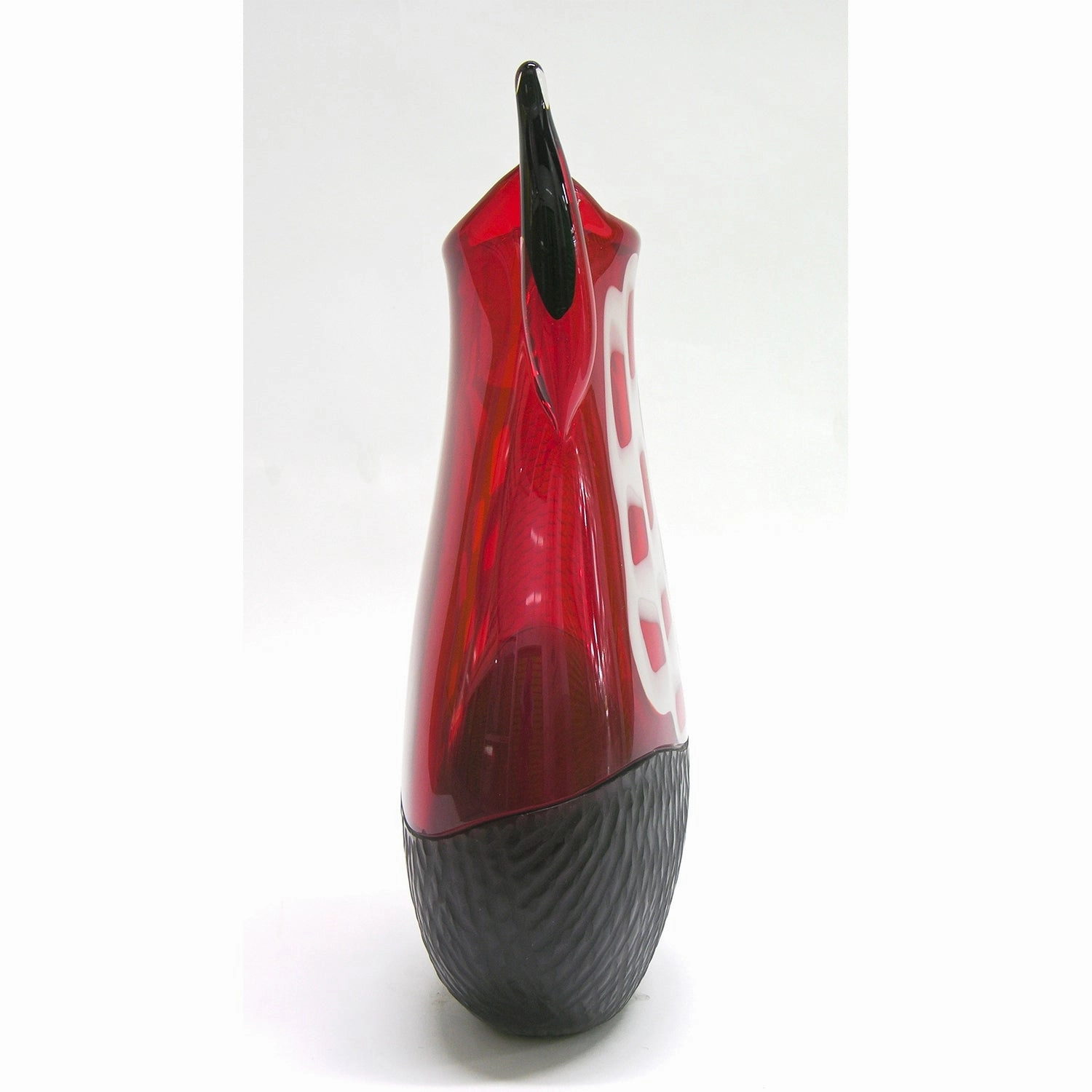 Alberto Dona 1980s Modern Red and Black Murano Glass Vase with White Murrine