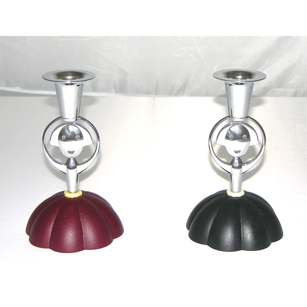 Alessi Alessandro Mendini 1999 Italian Pair of Red and Blue Chrome Candlesticks