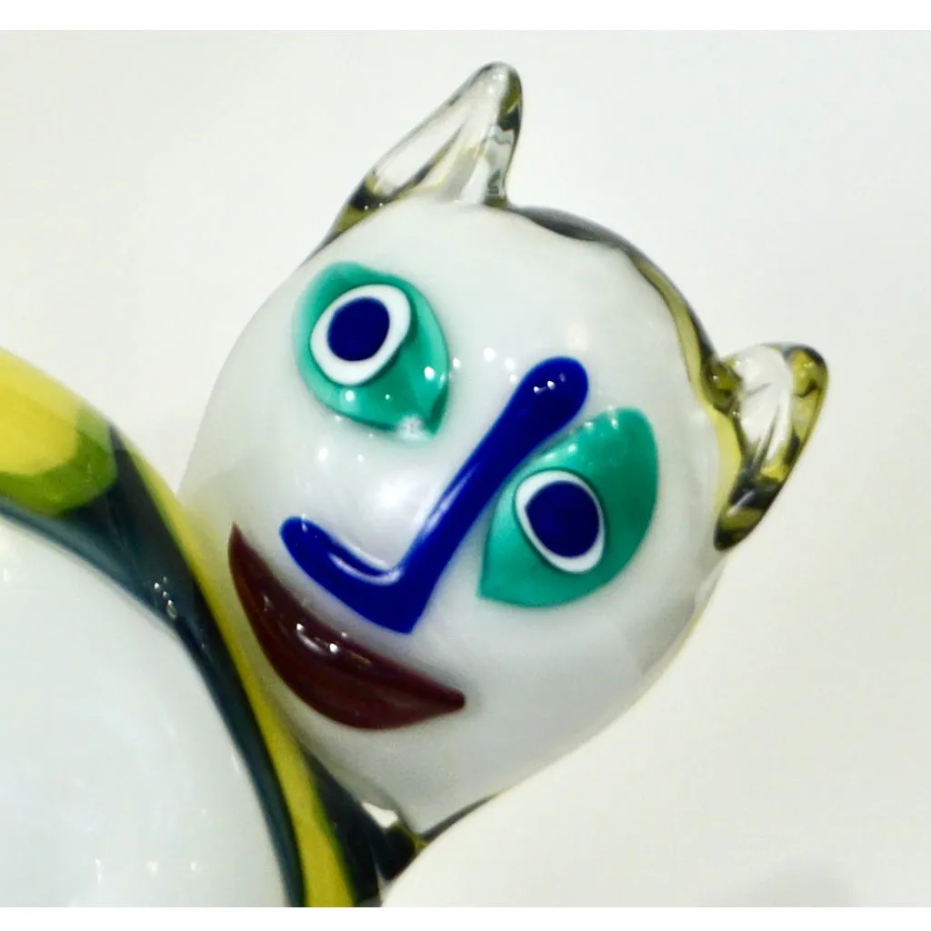 Alfredo Barbini Italian Modernist White Yellow Murano Art Glass Cat Sculpture