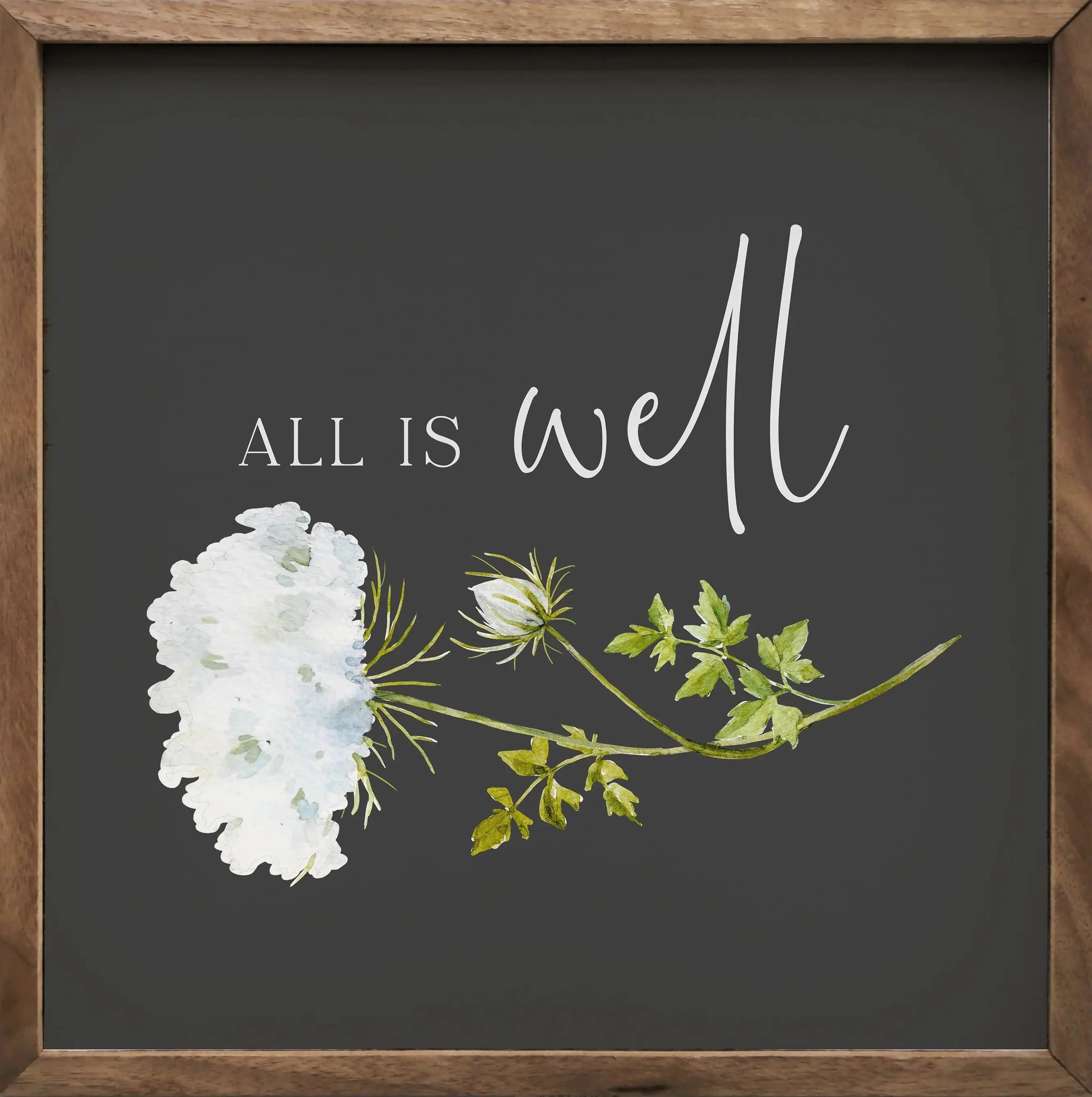 All Is Well Flower Wood Framed Print 