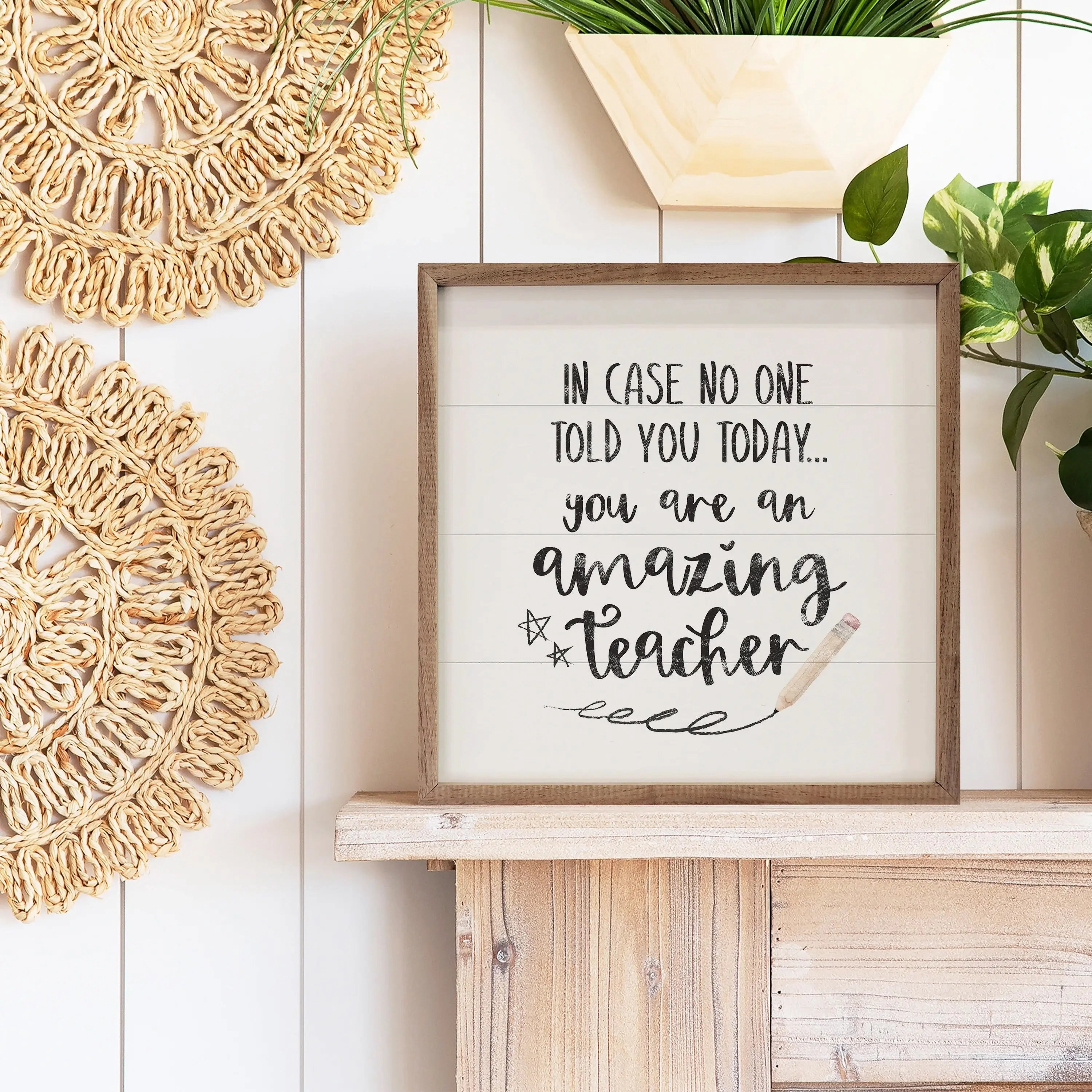 Amazing Teacher Star Pencil Wood Framed Print
