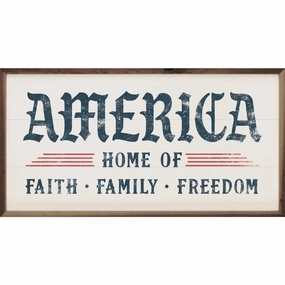 America Home Of Faith Family Freedom White Wood Framed Print 