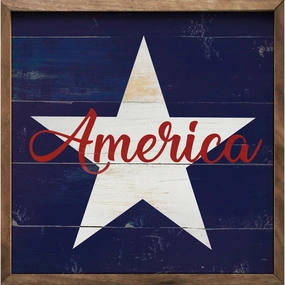 America Star Blue Wood Framed Print 