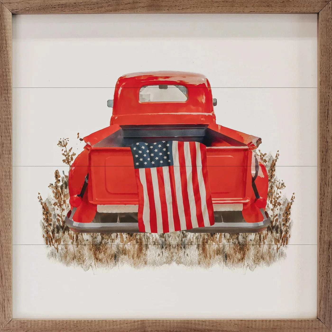 American Flag In Truck Wood Framed Print 