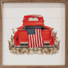 American Flag In Truck Wood Framed Print 