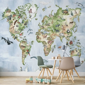 Animal World Map Wall Mural 