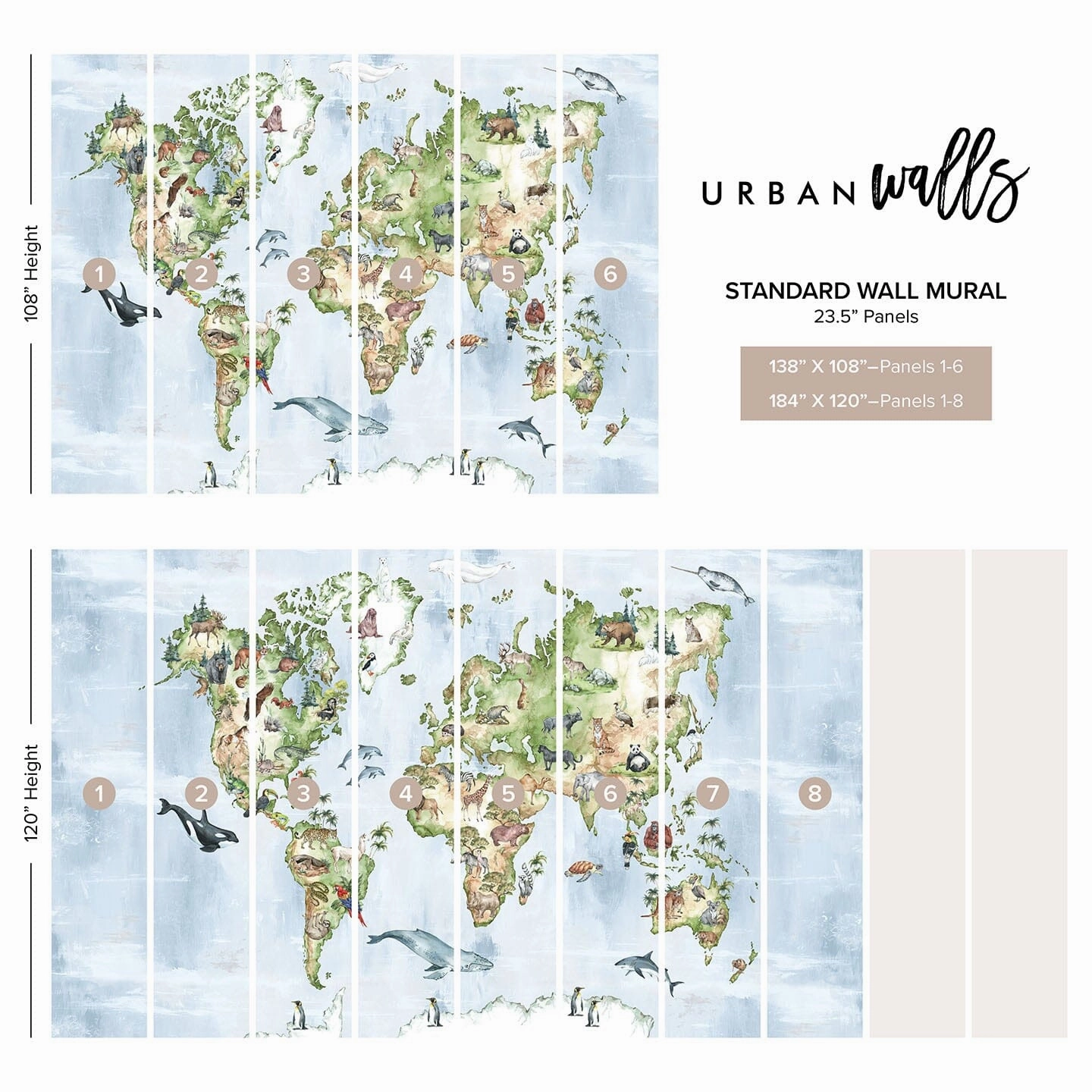Animal World Map Wall Mural