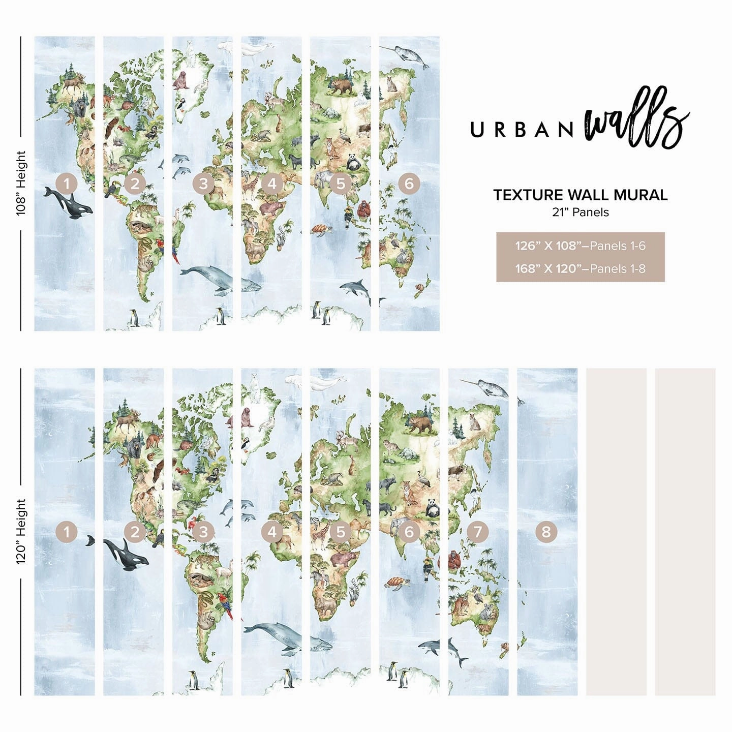 Animal World Map Wall Mural