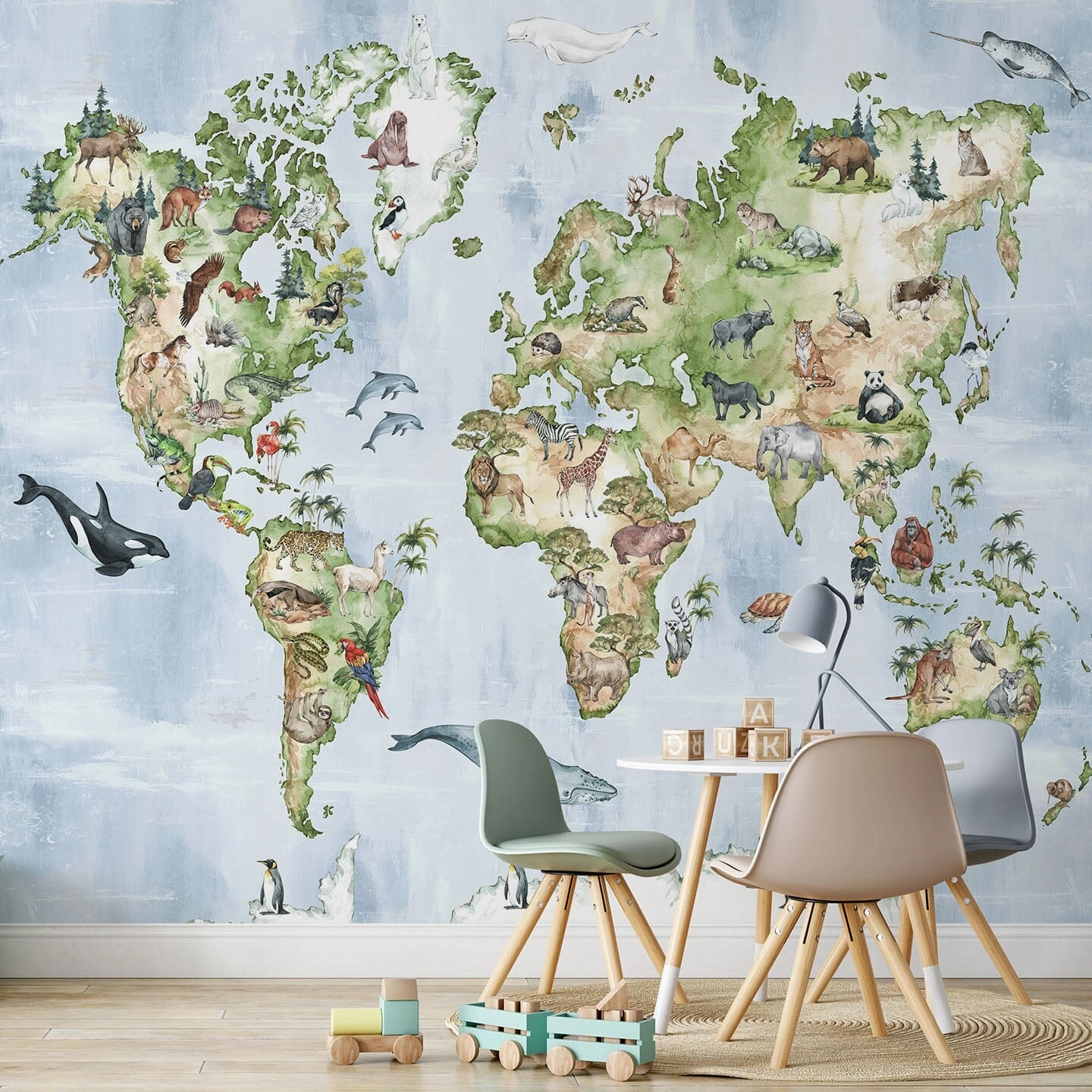 Animal World Map Wall Mural 