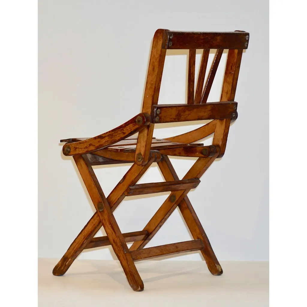 Antique 1950s Italian Handcrafted Oak Doll / Miniature Folding Chair
