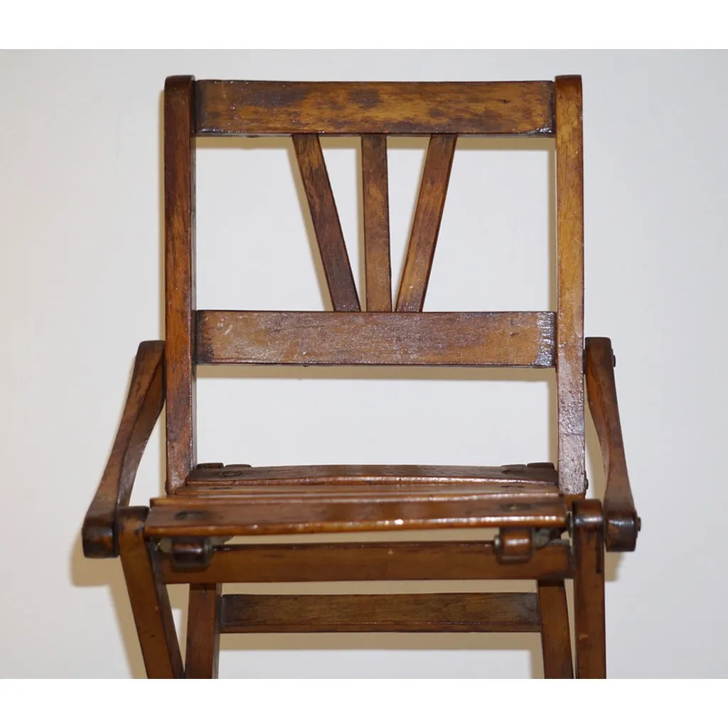 Antique 1950s Italian Handcrafted Oak Doll / Miniature Folding Chair