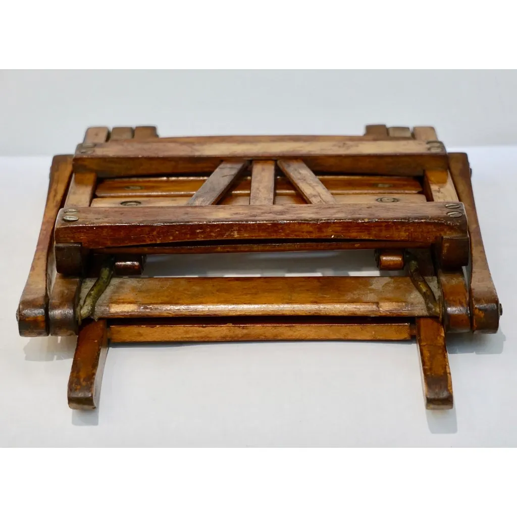 Antique 1950s Italian Handcrafted Oak Doll / Miniature Folding Chair