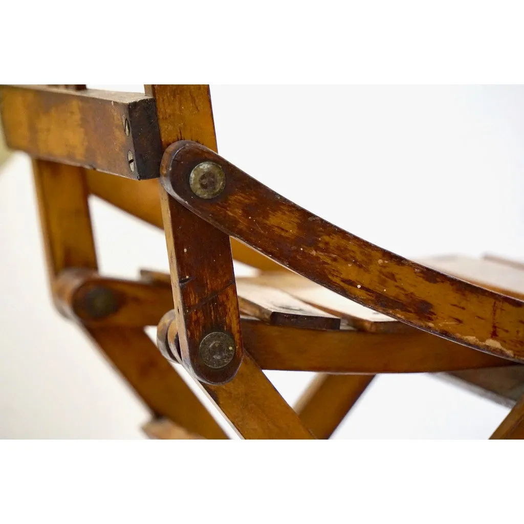 Antique 1950s Italian Handcrafted Oak Doll / Miniature Folding Chair