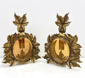 Antique French Pair of Gilt Brass Filigree & Glass Rococo Style Perfume Bottles 