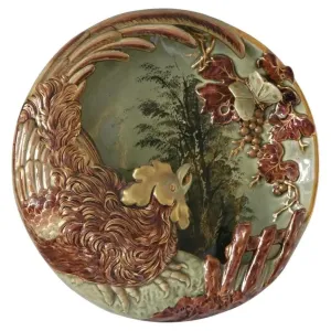 Antique Lunville French Green Brown Gold Majolica Butterfly Wall Pocket Vase 