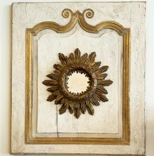 Antique Sunburst Mirror on Wooden Panel 