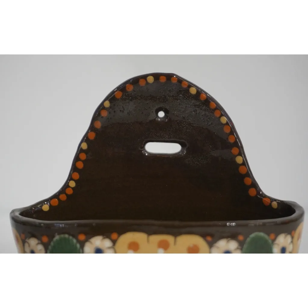 Antique Swiss Arts & Crafts Brown Green Blue Thoune Majolica Note/Match Holder