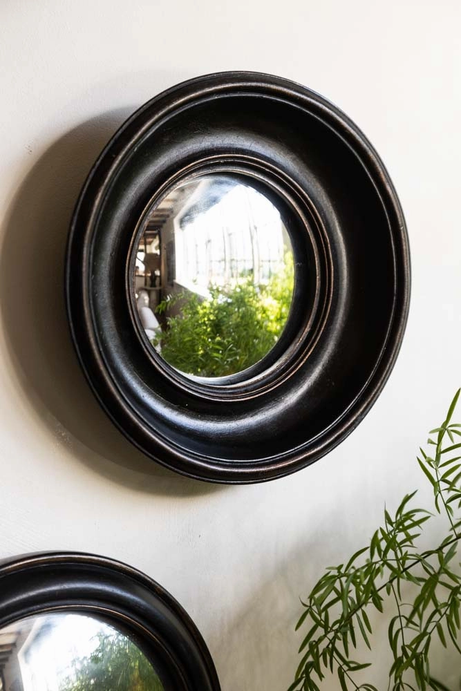 Antique Black Deep Framed Small Convex Mirror 