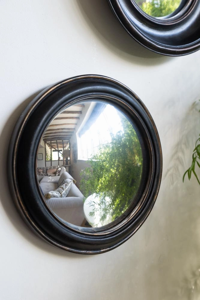Antique Black Round Framed Medium Convex Mirror 