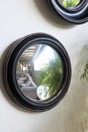 Antique Black Round Framed Medium Convex Mirror 