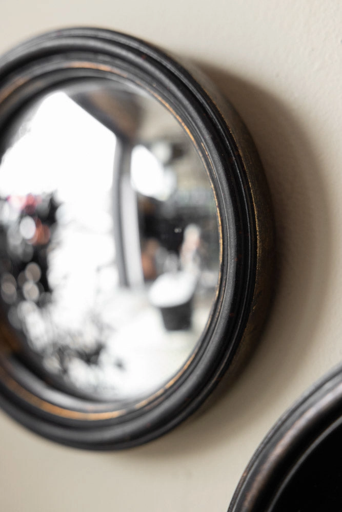Antique Black Thin Framed Small Convex Mirror