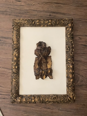 Antique Framed Fragment on White Linen, 11x15 