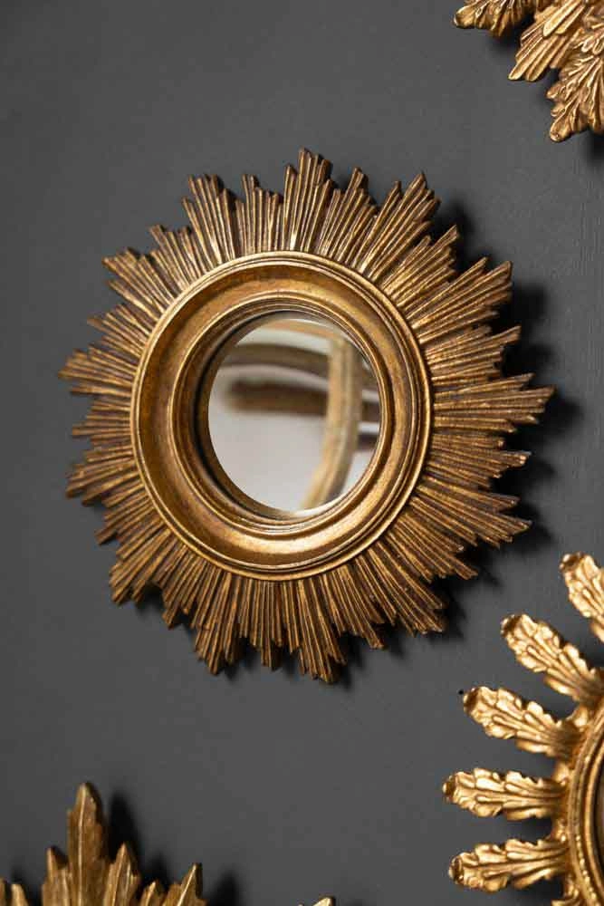 Antique Gold Small Sun Convex Mirror 