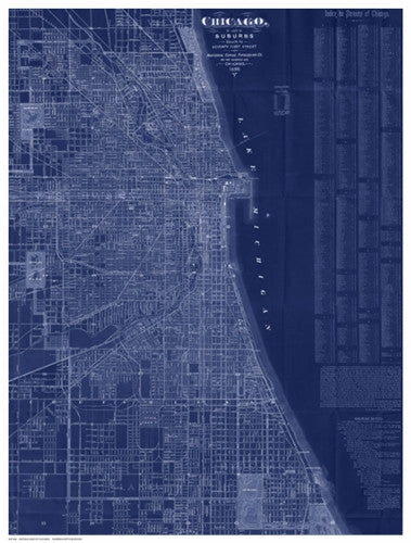 Antique Map of Chicago (blue) 
