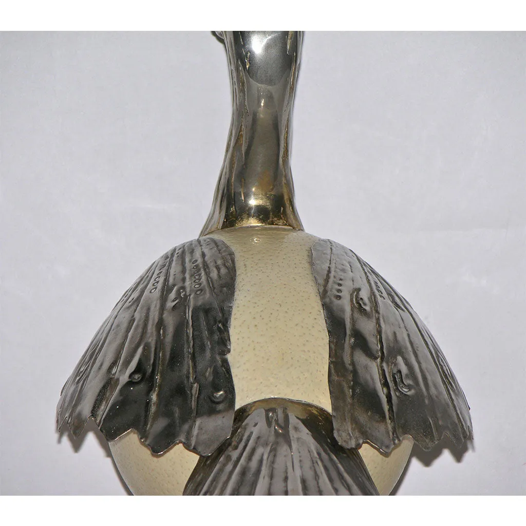 Antonio Pavia 1970s Italian Silver Plated Bird Sculpture with White Coral