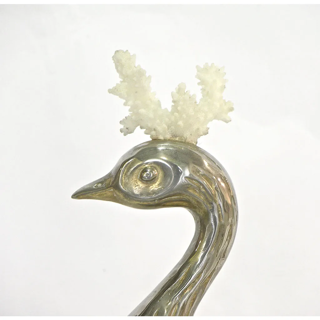 Antonio Pavia 1970s Italian Silver Plated Bird Sculpture with White Coral