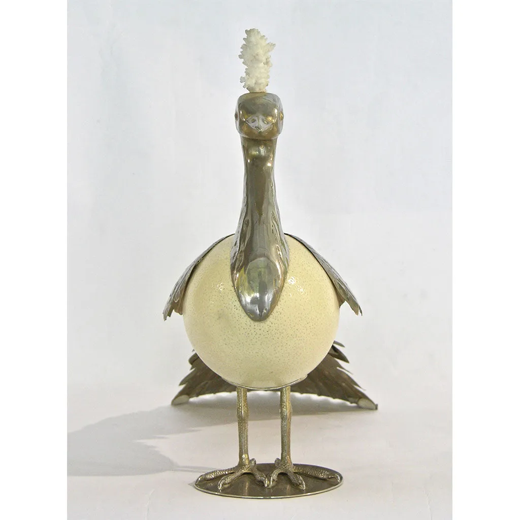 Antonio Pavia 1970s Italian Silver Plated Bird Sculpture with White Coral