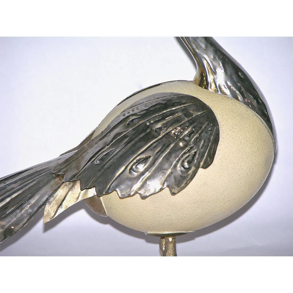 Antonio Pavia 1970s Italian Silver Plated Bird Sculpture with White Coral
