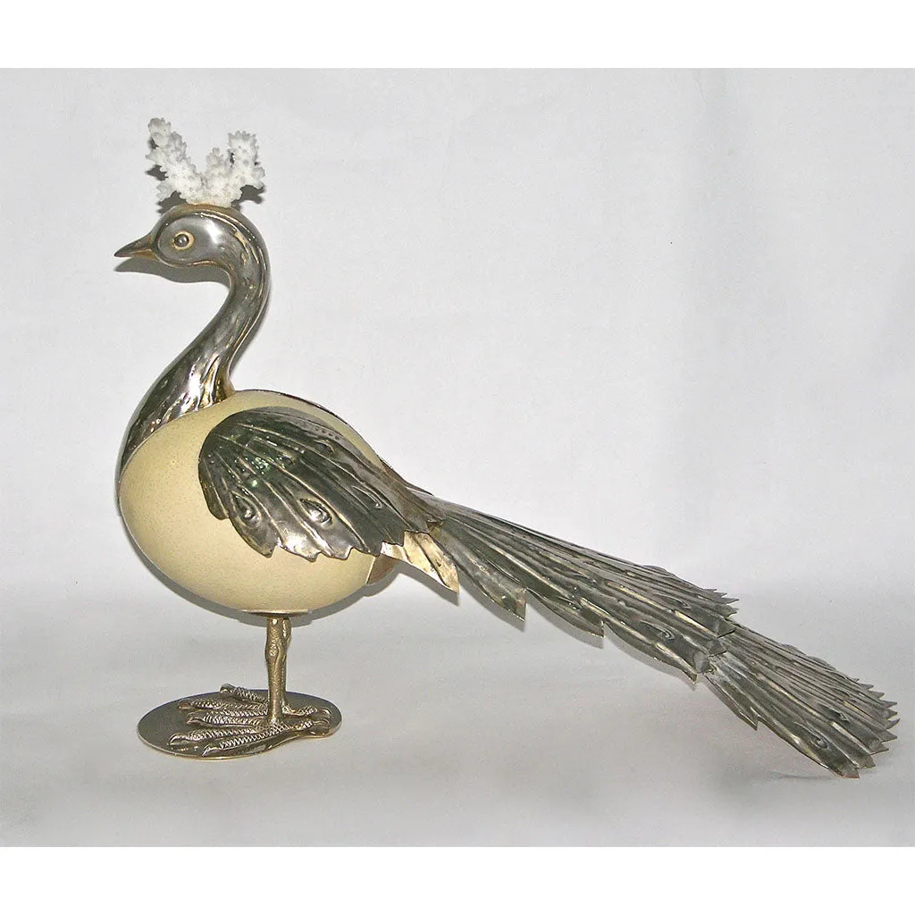 Antonio Pavia 1970s Italian Silver Plated Bird Sculpture with White Coral