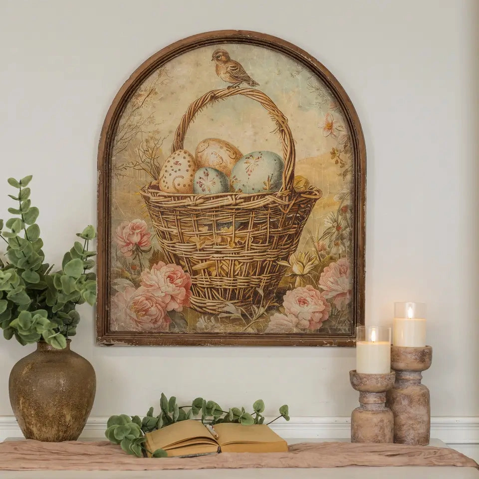Arched Framed Eggs In A Basket Print