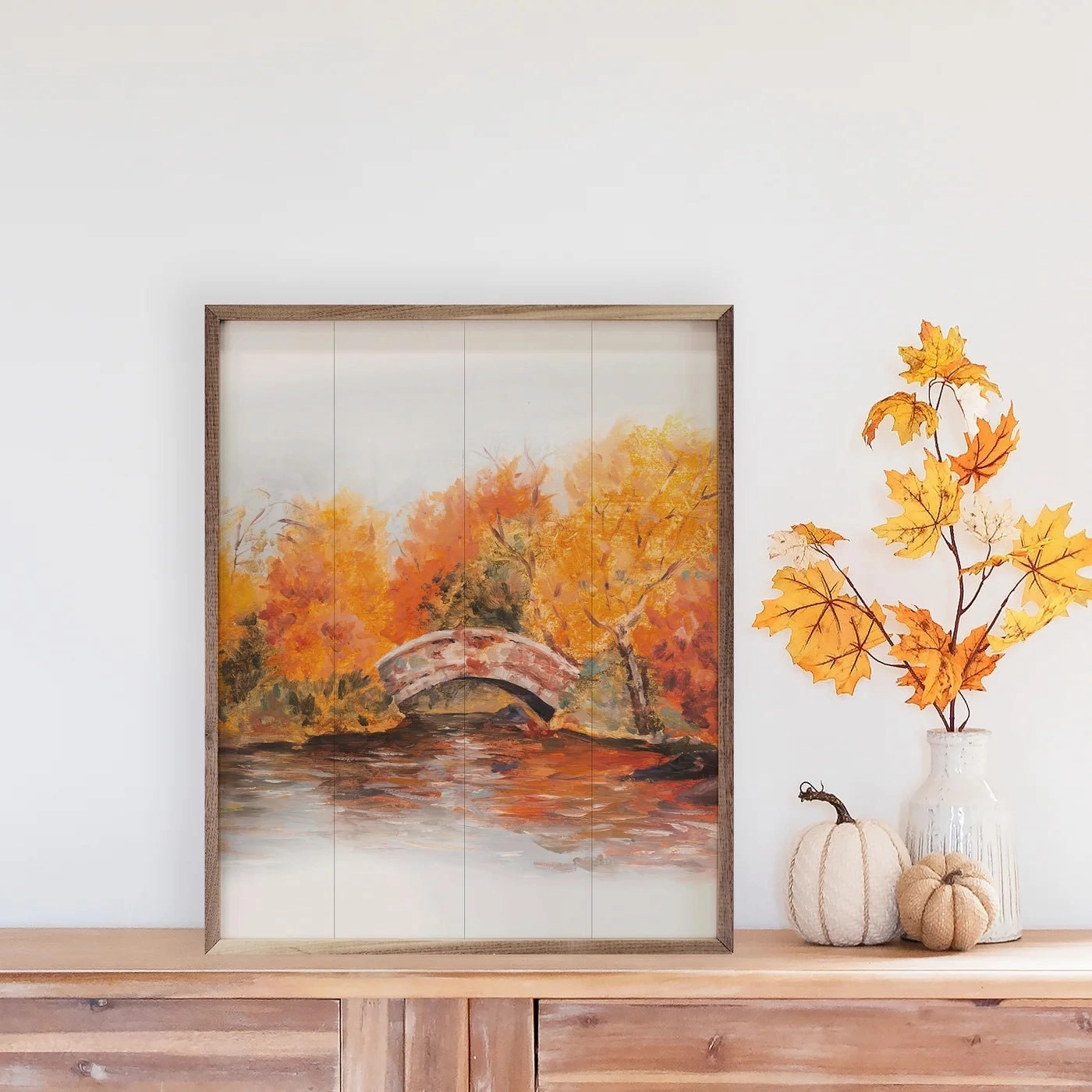 Autumn Bridge Wood Framed Print