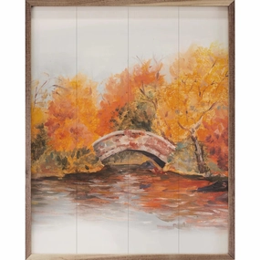 Autumn Bridge Wood Framed Print 