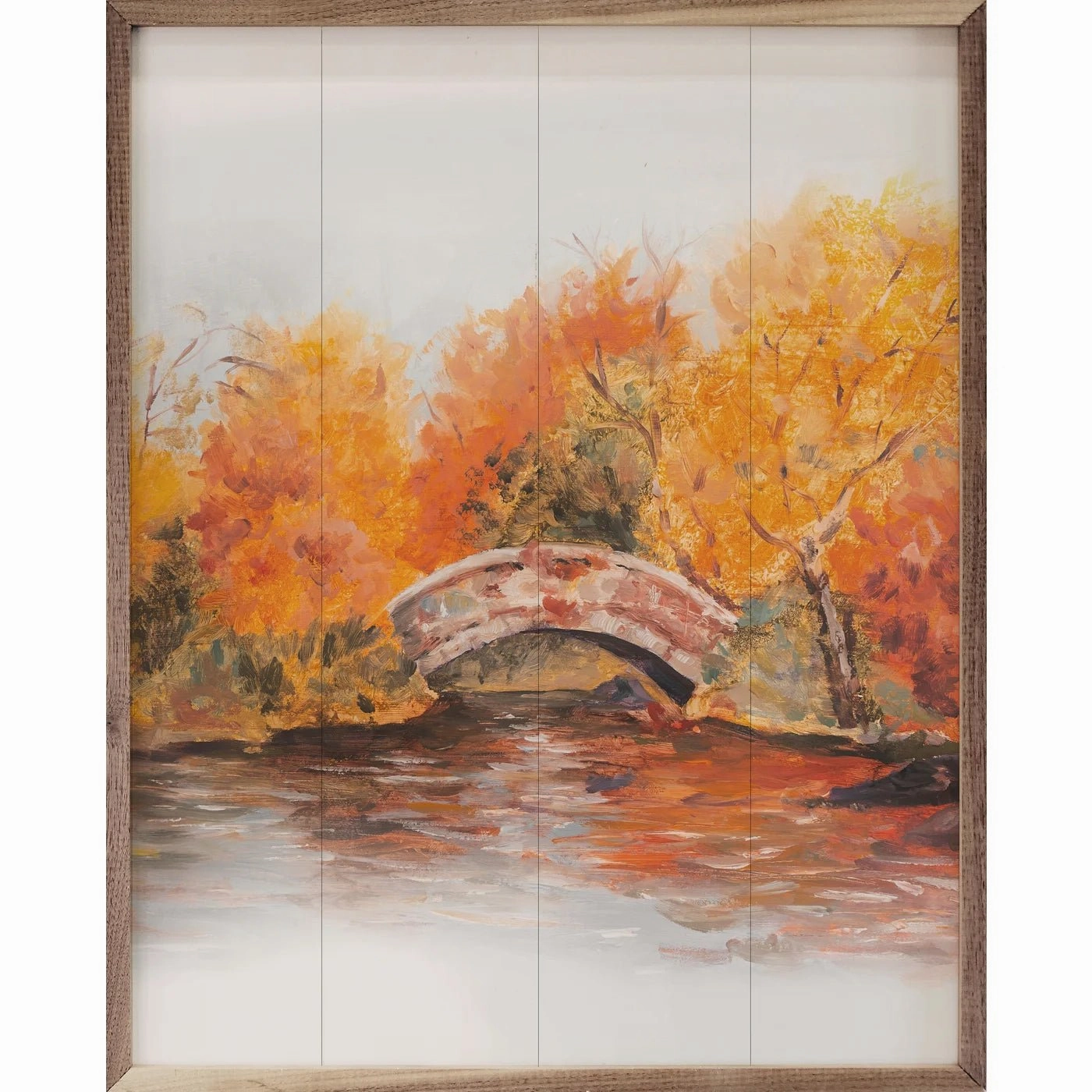 Autumn Bridge Wood Framed Print 