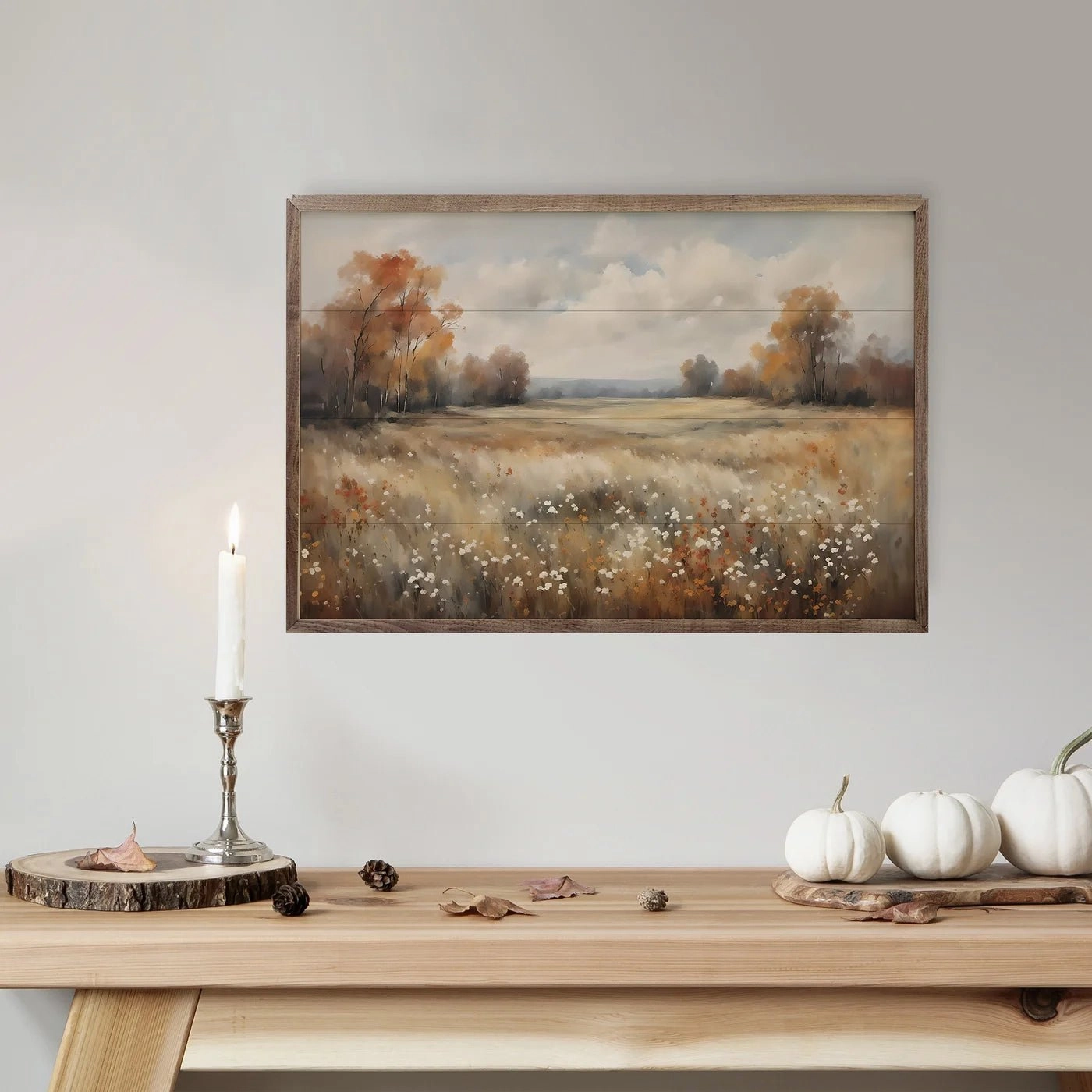 Autumn Field With Autumn Trees Wood Framed Print