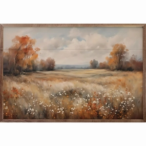 Autumn Field With Autumn Trees Wood Framed Print 