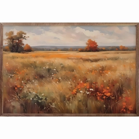 Autumn Field With Orange Wood Framed Print 
