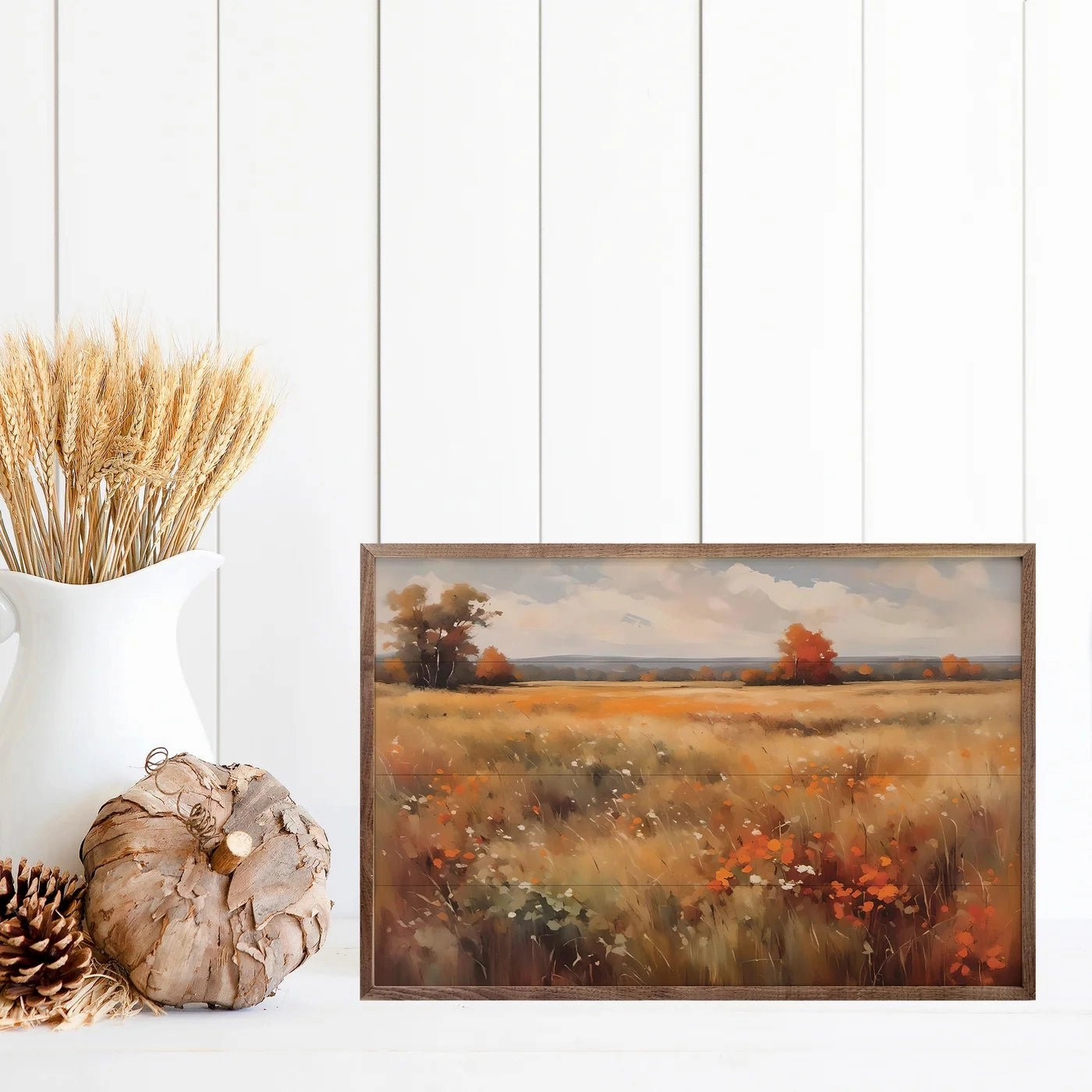 Autumn Field With Orange Wood Framed Print